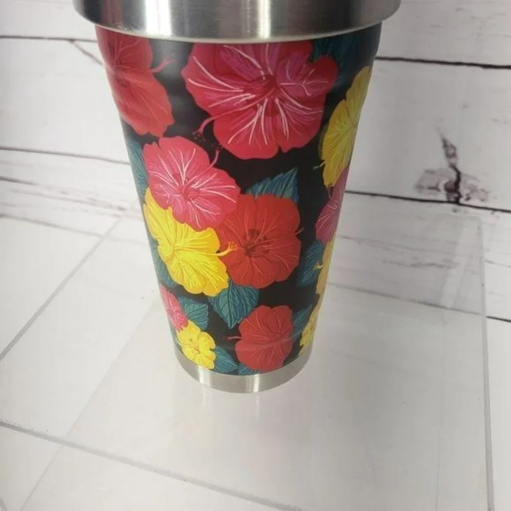 Hawaiian Floral Print Stainless Steel Tumbler Cold Cup Hibiscus Flowers 17 Fl Oz